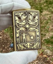5-Side Engraved Brass Armor Zippo Lighter – Blackbeard Jolly Roger Filigree USA picture