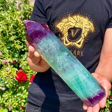 3.5LB Natural Rainbow Fluorite Quartz Healing Stone Crystal Point Wand Obelisk picture