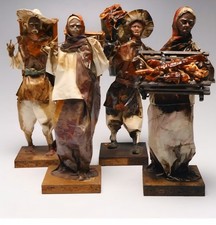 Vintage Mexican Papier Mache Folk Art Market Vendor Figurines Set of 4 picture