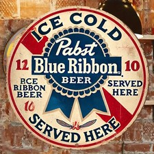 2D Flat - 1pc Vintage Pabst Blue Ribbon Beer Metal Sign 8x8 Inches 2D Flat with picture