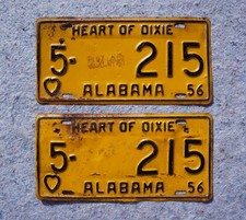 1956 ALABAMA License Plate Plates PAIR / SET picture