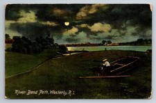 RI, Westerly, River Bend Path, Moon, Moonlight, Vintage Postcard picture