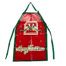 Vintage Merry Christmas Waterproof Vinyl Apron Geese Holiday Red Green Retro picture
