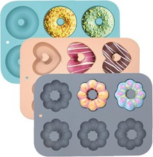 3 Pack Silicone Donut Pan 6 Cavity for Baking Blue Gray Pink picture
