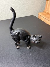 Vintage Cast Iron Black Cat Arched Back Doorstop Halloween Decor 4 lbs. picture