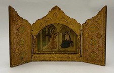 Vintage Italian Florentine Giltwood Triptych Altar Icon Angelico Annunciation picture