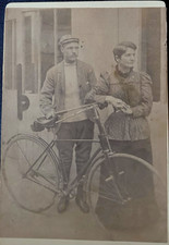 1890s Victorian Couple Early Safety Bicycle Cabinet Photo Cycling Woman picture