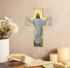 30cm Vintage Wooden Wall Cross Nativity Scene Religious Christmas 2D Decor picture