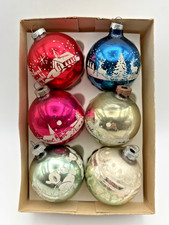 6 Vintage Shiny Brite USA Mixed Lot Deer Baby Church Christmas Glass Ornaments picture