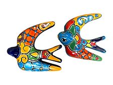 Talavera Swallow Bird (2) Wall Art Mexican Pottery Folk Art Multicolor Handmade picture