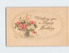 Postcard Wishing You a Happy Birthday Flower Art Print Embossed Card picture