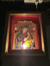 Vintage  STUNNING Our Lady Perpetual Help Lit Shrine Shadow Box Religious Art picture