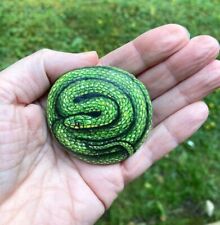Green Snake Hand Painted Rock Art - Realistic Wildlife Decor 2.25