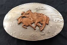 Vintage Cowboy Bull Dogging Steer Wrestling German Silver Comstock Belt Buckle picture