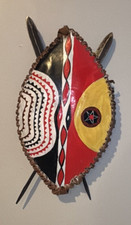 Vintage African Authentic Original Maasai Shield and Metal Spears 8x13