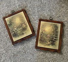 Andrea Orpinas Cottagecore Poetic Wood Wall Plaques 9 x 11 Vintage Lot of 2 picture