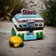 Vtg '50s Style Diner Hinged Trinket Box w/ Mini Hamburger Charm picture