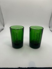 Set of 2 Jagermeister Shot Glasses Green Glass Embossed Logo German Barware picture