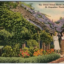 c1940s St. Augustine, Fla Oldest School House Cute Young Ladies Girls Linen A207 picture