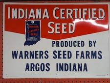 Indiana Certified Seed Tin Litho Advertising Sign Poster Argos Corn Warners Farm picture