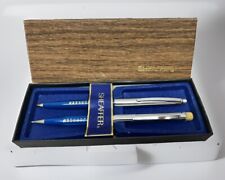 vintage sheaffer pen and pencil set with box blue and silver picture