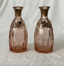 Antique Bohemian High Enamel Amber Glass Perfume Bottles Matching Pair picture