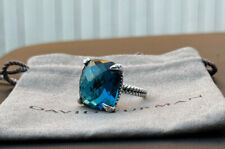 David Yurman Sterling Silver 20mm Chatelaine Ring Hampton Blue & Diamond Sz 7 picture