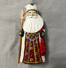 Vintage Russian Santa Figurine Hand Carved Wood Ded Moroz Staff Toy Bag Signed picture