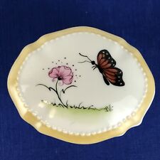 Trinket Box Floral Ceramic Hand Painted Butterfly Floral Pink Flower￼ Signed picture