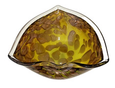 VTG MCM Fratelli Toso Art Glass Heart Bowl Dish Murano Copper Aventurine Yellow picture