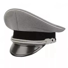 WW2 German SS Waffen Officer Visor Cap | Silver Piping | Stone Grey MTO picture
