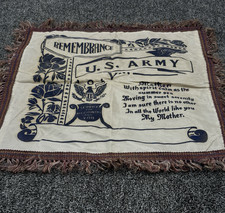 Antique c1917 WWI US Army Mother Remembrance Silk Pillow Cover Fringe OD Back picture