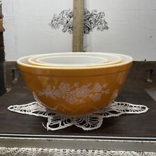 Vintage Pyrex Butterfly Flower Gold Nesting Mixing Bowls 403 402 401 picture
