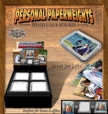Set Of 4 Paperweights - New Glass Personal Desktop Photo Souvenir Paperweight picture