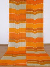 2 vintage net knit fabric curtains orange mustard 70s Mid-Century 94.4