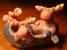 Moose Family Canoe Figurine Rustic Faux Wood Carved Log Cabin Lodge Home Decor picture