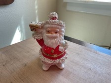 Vintage Inarco Spaghetti Trim Santa Planter Iridescent Bag picture