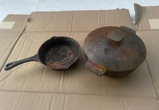 2 Cast Iron Skillet + Pot For Parts Repair Refinishing Heavy 8