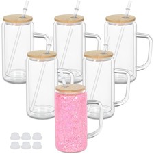 Maucircol 16 Oz Snow Globe Tumbler With Handle, Pre-Drilled Double Wall Snow Glo picture