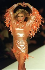 Samantha Fox models a shiny orange tassled dress for Red Or Dead t- Old Photo picture