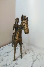  Old Solid Brass Casted Handcrafted Warrior Rider On Horse Figurine              picture