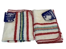VTG Cannon Kitchen Cloths Bleached Cotton Striped Set Of 2 NEW Old Stock READ picture
