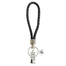 Custom Make a Wish then Believe Dandelion Black Leather Key Chain Choose Initial picture