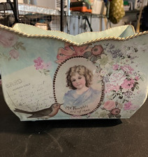 Vintage-style Victorian-design, painted metal storage basket. picture