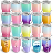 FOGWOWO 20-Pk 3oz Gradient Mini Tumbler Shot Glass w/ Straw & Lid Sublimation picture