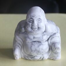 48mm Carved gemstone crystal white turquoise laugh buddha figurine carving decor picture