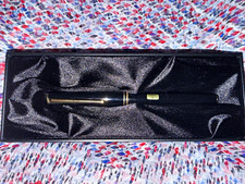 Vintage Montblanc Fountain Pen Black Resin Gold Trim Gold Medium Nib w/ Box picture