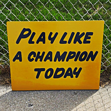 Notre Dame Play Like a Champion Today Wood Wall Sign Yellow/Blue 30x23 picture