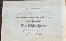 1939 President Franklin D. Roosevelt White House Invitation Not Transferable  picture
