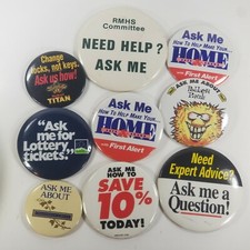 Vintage Ask Me About Salesman Advertising Button Pin Lot Pollen Paul First Alert picture